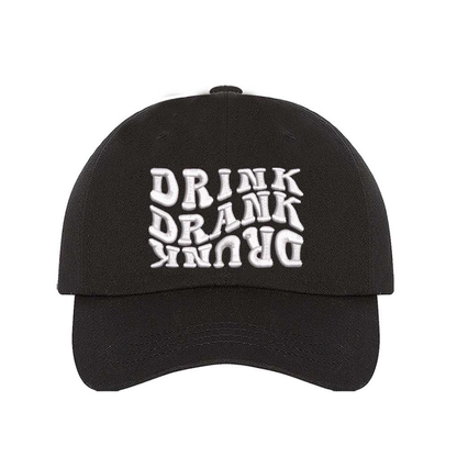 Black Drink Drank Drunk Embroidered Baseball Hat featuring bold stitched lettering, breathable cotton fabric, and adjustable hook &amp; loop closure – DSY Lifestyle