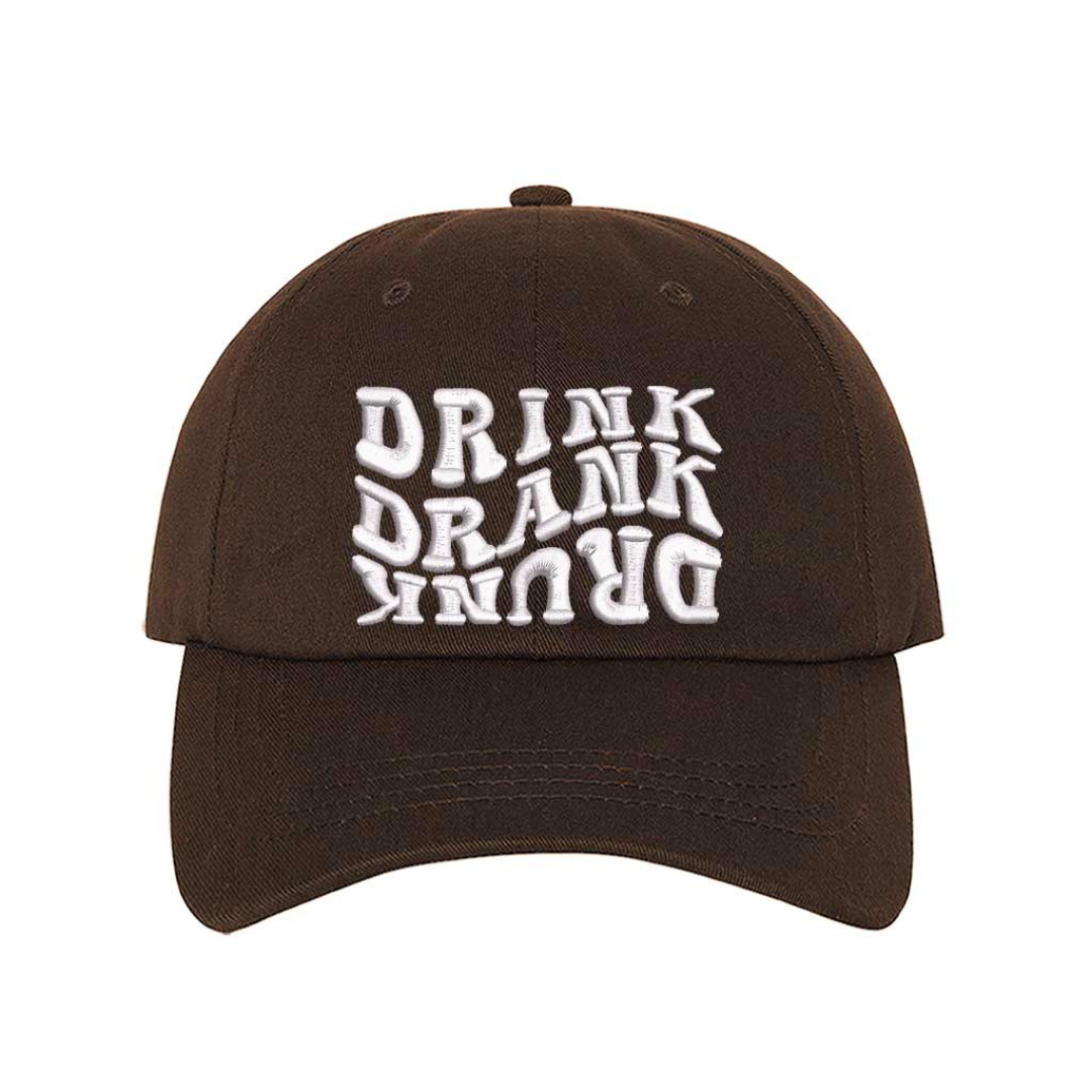 Brown Drink Drank Drunk Embroidered Baseball Hat featuring bold stitched lettering, breathable cotton fabric, and adjustable hook &amp; loop closure – DSY Lifestyle