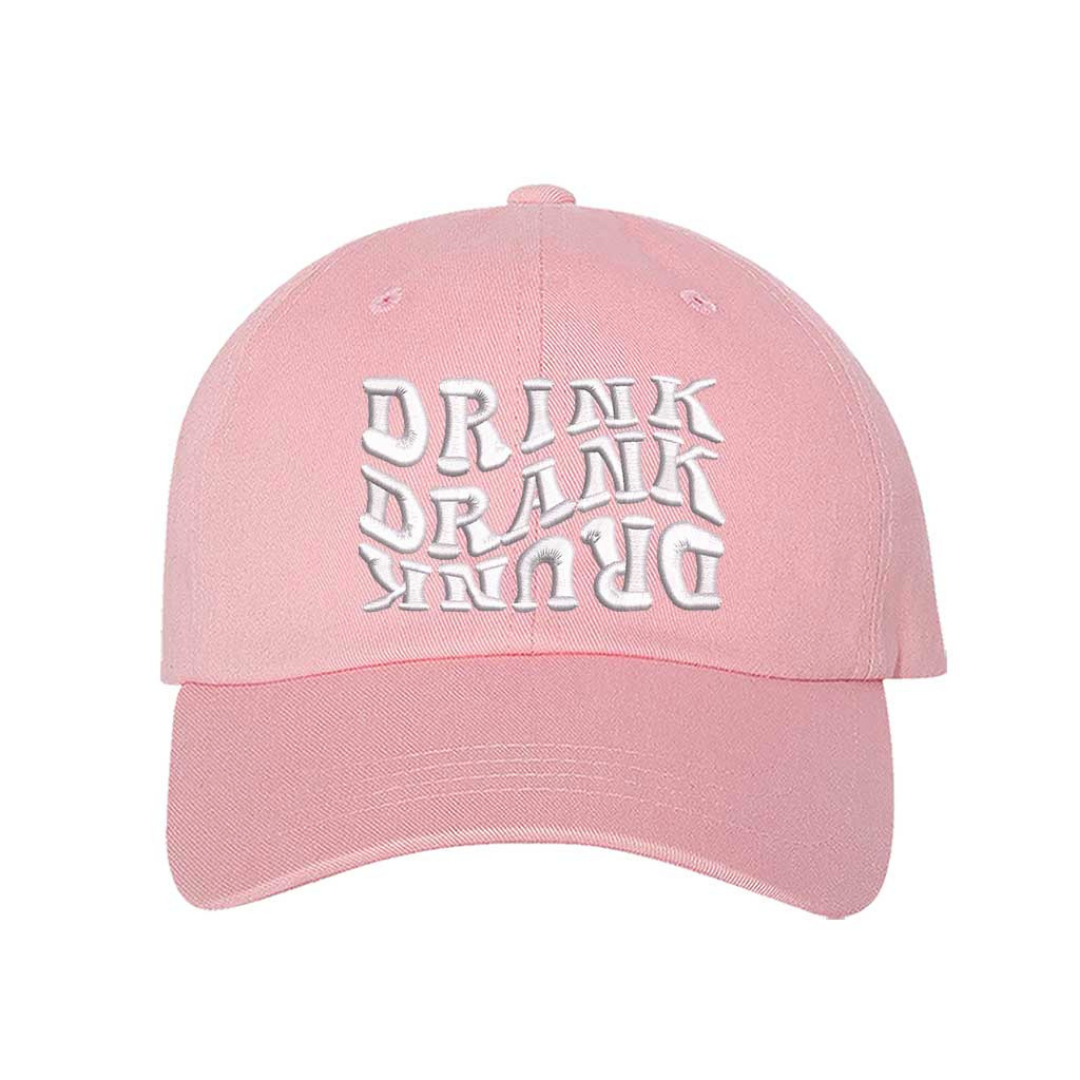 Light Pink Drink Drank Drunk Embroidered Baseball Hat featuring bold stitched lettering, breathable cotton fabric, and adjustable hook &amp; loop closure – DSY Lifestyle