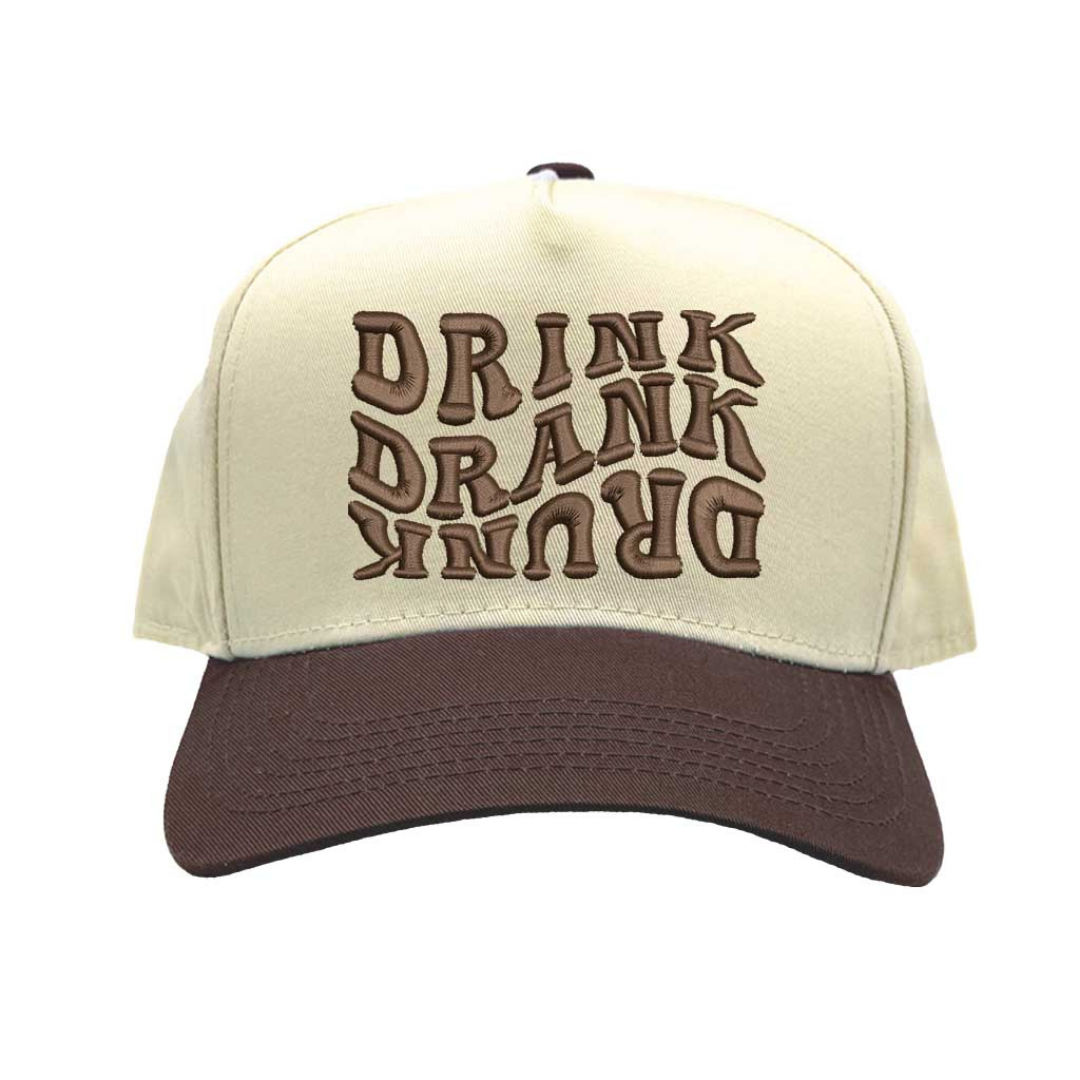 Natural Brown Drink Drank Drunk Two Tone 5 Panel Embroidered Baseball Hat with adjustable snapback closure and bold embroidery perfect for party lovers and weekend vibes – DSY Lifestyle