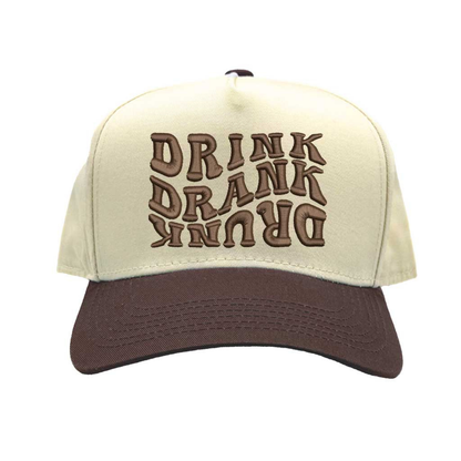 Natural Brown Drink Drank Drunk Two Tone 5 Panel Embroidered Baseball Hat with adjustable snapback closure and bold embroidery perfect for party lovers and weekend vibes – DSY Lifestyle