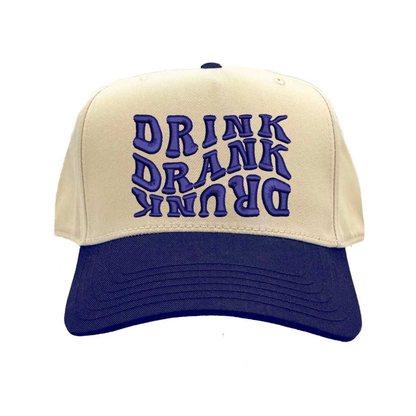 Natural Navy Blue Drink Drank Drunk Two Tone 5 Panel Embroidered Baseball Hat with adjustable snapback closure and bold embroidery perfect for party lovers and weekend vibes – DSY Lifestyle