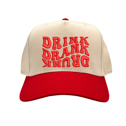 Natural Red Drink Drank Drunk Two Tone 5 Panel Embroidered Baseball Hat with adjustable snapback closure and bold embroidery perfect for party lovers and weekend vibes – DSY Lifestyle