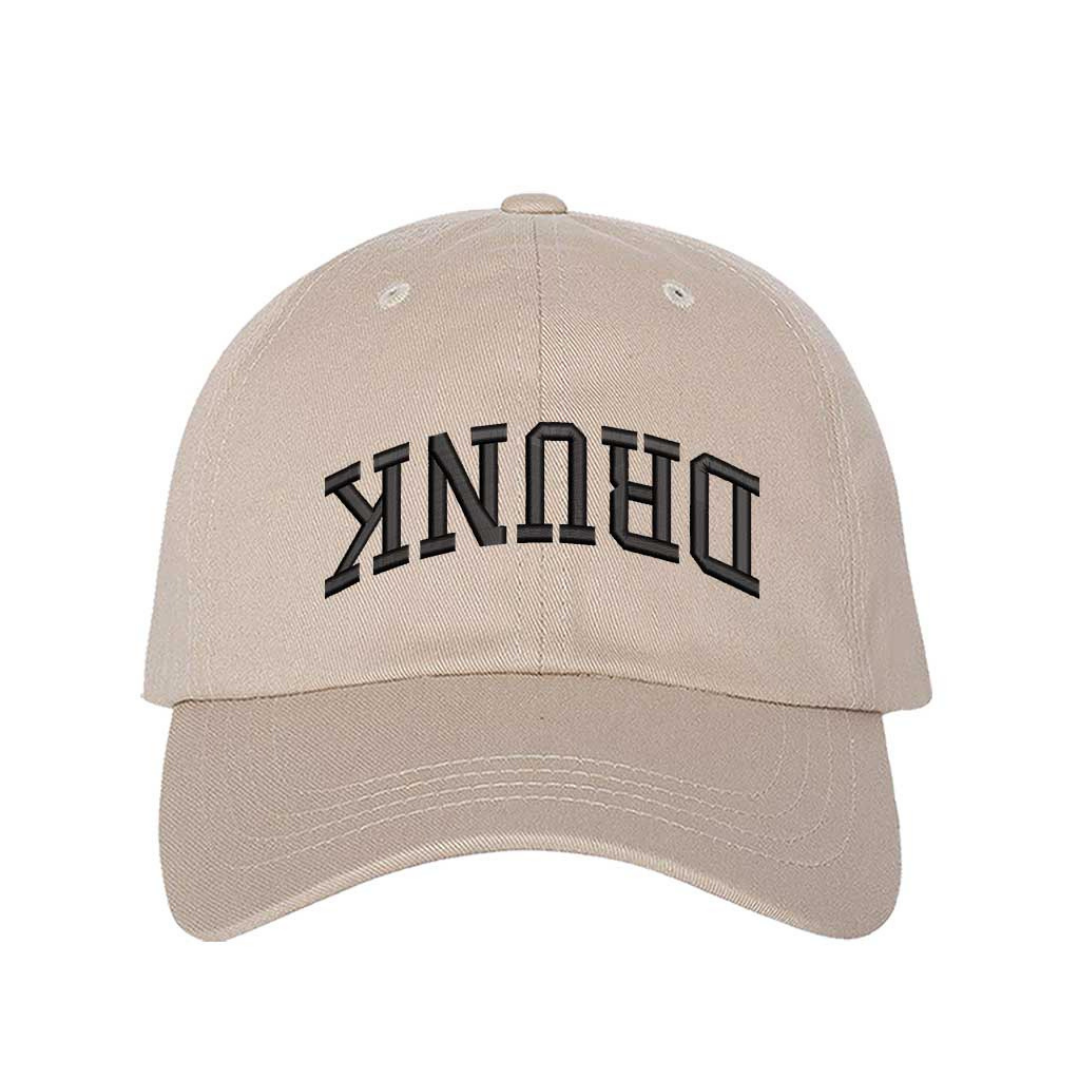 Stone Drunk Upside Down Embroidered Baseball Hat featuring upside-down text design with adjustable strapback closure and breathable cotton fabric – DSY Lifestyle