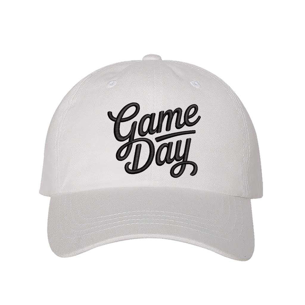 White Game Day 3D Embroidered Baseball Hat with adjustable strap and raised embroidery - DSY Lifestyle
