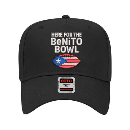Solid Black Here for the Benito Bowl embroidered two-tone 5-panel baseball hat with snapback closure inspired by Bad Bunny concert style – DSY Lifestyle.