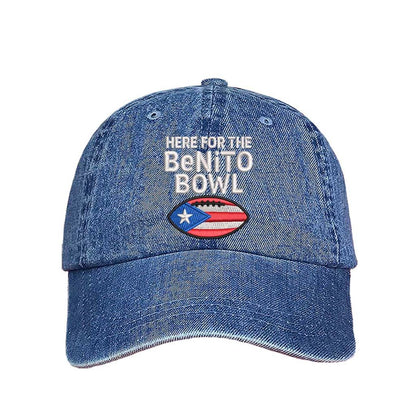 Light Denim Here For The Benito Bowl Embroidered Baseball Hat with premium embroidery and adjustable hook-and-loop closure perfect for Bad Bunny fans – DSY Lifestyle