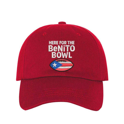 Red Here For The Benito Bowl Embroidered Baseball Hat with premium embroidery and adjustable hook-and-loop closure perfect for Bad Bunny fans – DSY Lifestyle