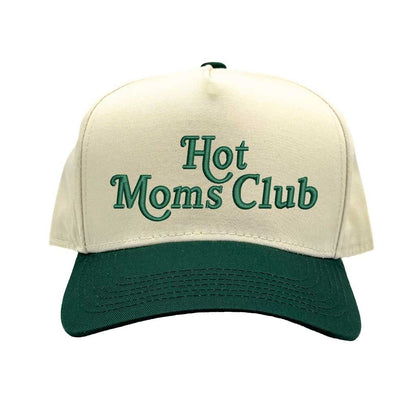 Natural Forest Green Hot Moms Club two tone 5 panel embroidered baseball hat with adjustable strap and bold embroidered design. - DSY Lifestyle