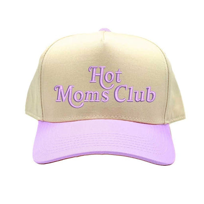 Natural Lavender Hot Moms Club two tone 5 panel embroidered baseball hat with adjustable strap and bold embroidered design. - DSY Lifestyle