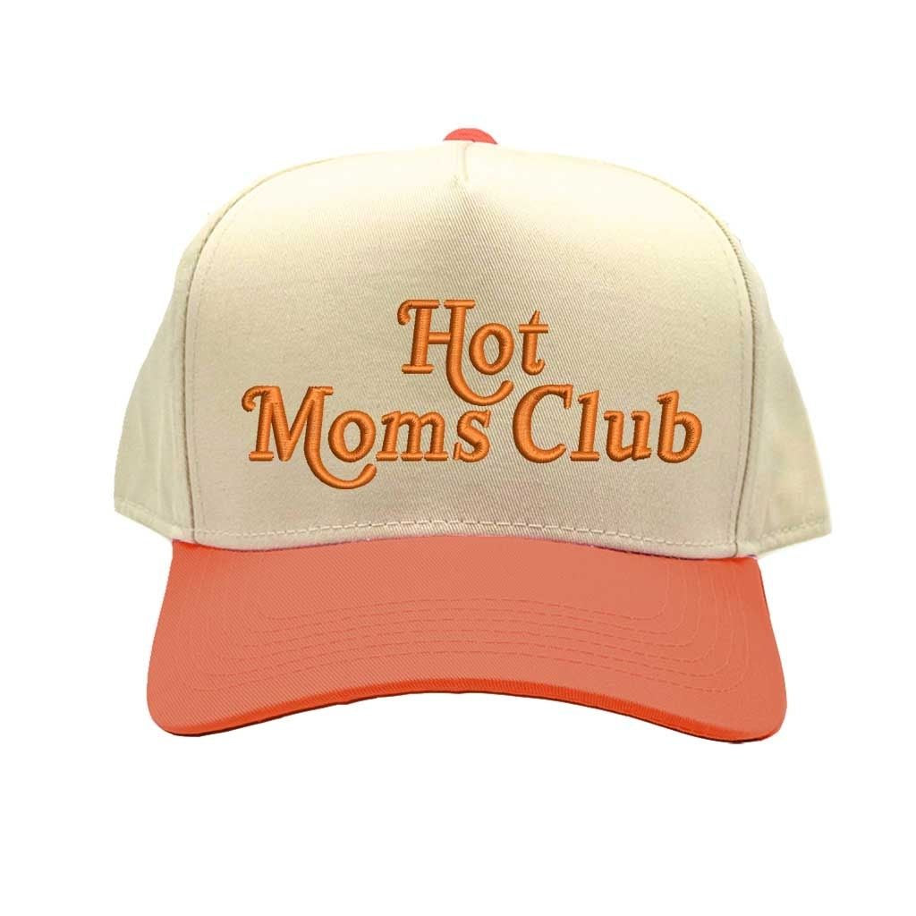 Natural Orange Hot Moms Club two tone 5 panel embroidered baseball hat with adjustable strap and bold embroidered design. - DSY Lifestyle