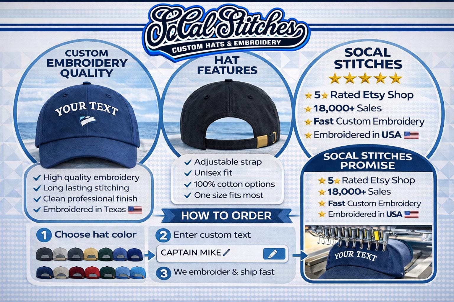 Personalized captain name hat, side view — DSY Lifestyle