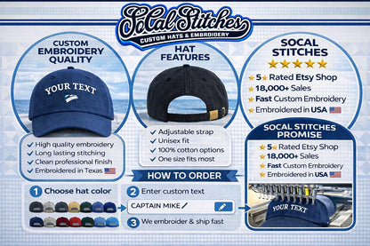 Personalized captain name hat, side view — DSY Lifestyle
