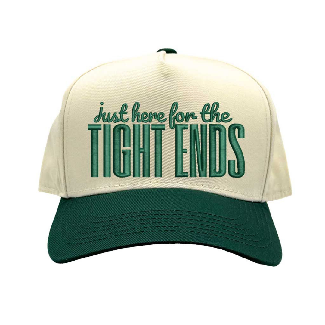 Natural Forest Green Just Here For The Tight Ends Two Tone 5 Panel Embroidered Baseball Hat with bold embroidery and adjustable snapback fit – DSY Lifestyle