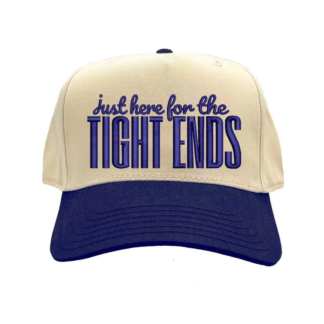 Natural Navy Blue Just Here For The Tight Ends Two Tone 5 Panel Embroidered Baseball Hat with bold embroidery and adjustable snapback fit – DSY Lifestyle