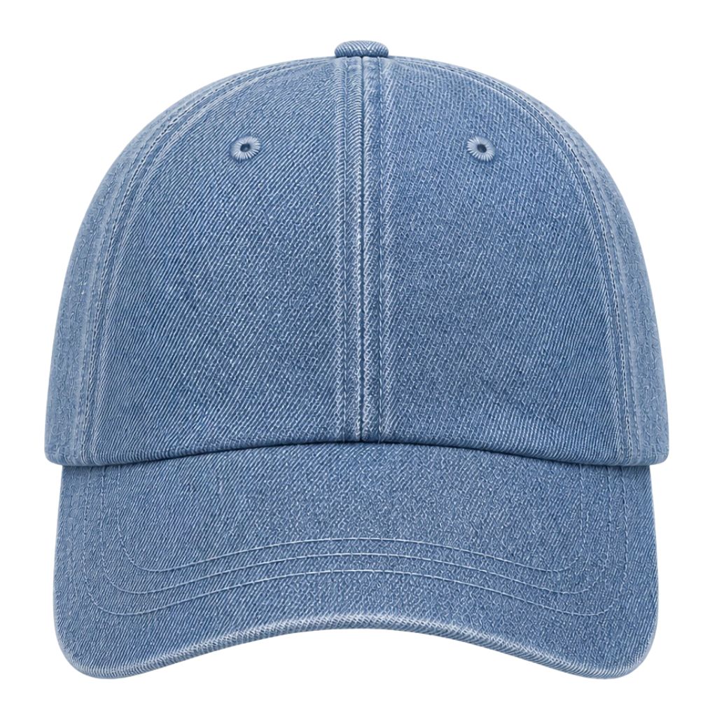 Light denim custom embroidered baseball cap personalized with your text or logo