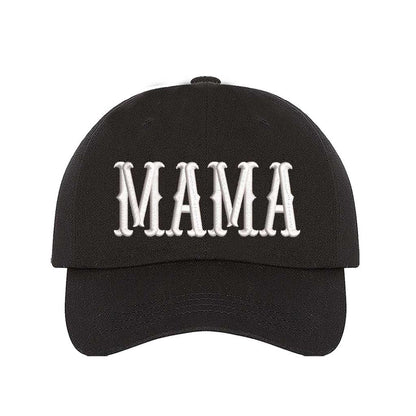 Black Mama Bold Embroidered Baseball Hat in classic cotton with pre-curved brim and hook and loop closure. DSY Lifestyle.