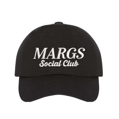 Black Chic embroidered baseball hat reading “Margs Social Club” – ideal for brunch, beach, or bachelorette vibes. - DSY Lifestyle