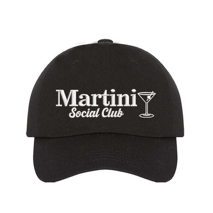 Black Chic “Martini Social Club” embroidered baseball hat – the perfect cocktail accessory for upscale happy hours and glam get-togethers. - DSY Lifestyle