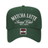 Front view of Matcha Latte Social Club embroidered hat with Forest Green bill – DSY Lifestyle