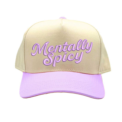 Natural Lavender Mentally Spicy Two Tone 5-Panel Embroidered Baseball Hat featuring bold stitched lettering and adjustable snapback closure – DSY Lifestyle
