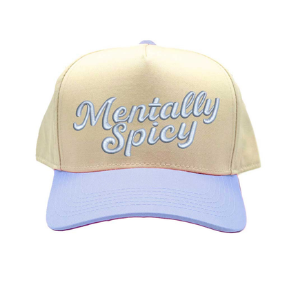 Natural Sky Blue Mentally Spicy Two Tone 5-Panel Embroidered Baseball Hat featuring bold stitched lettering and adjustable snapback closure – DSY Lifestyle