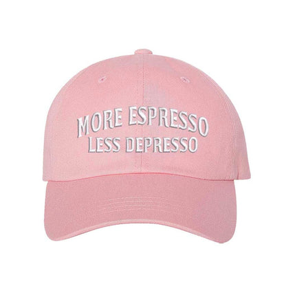 Light Pink More Espresso Less Depresso embroidered baseball hat with adjustable hook &amp; loop closure, classic funny coffee lover cap for espresso fans and caffeine lifestyle – DSY Lifestyle.
