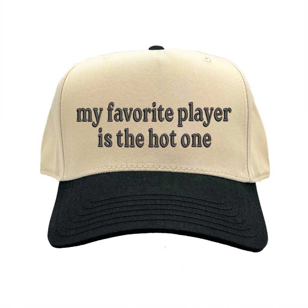 Natural Black My Favorite Player is the Hot One Two Tone 5-Panel Embroidered Baseball Hat with bold stitched lettering and snapback closure – DSY Lifestyle
