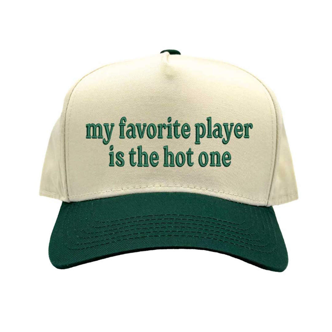 Natural Forest Green My Favorite Player is the Hot One Two Tone 5-Panel Embroidered Baseball Hat with bold stitched lettering and snapback closure – DSY Lifestyle