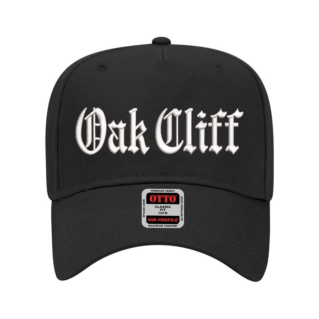 Solid Black Oak Cliff embroidered baseball hat with retro 5-panel design and adjustable snapback snapback closure – DSY Lifestyle.