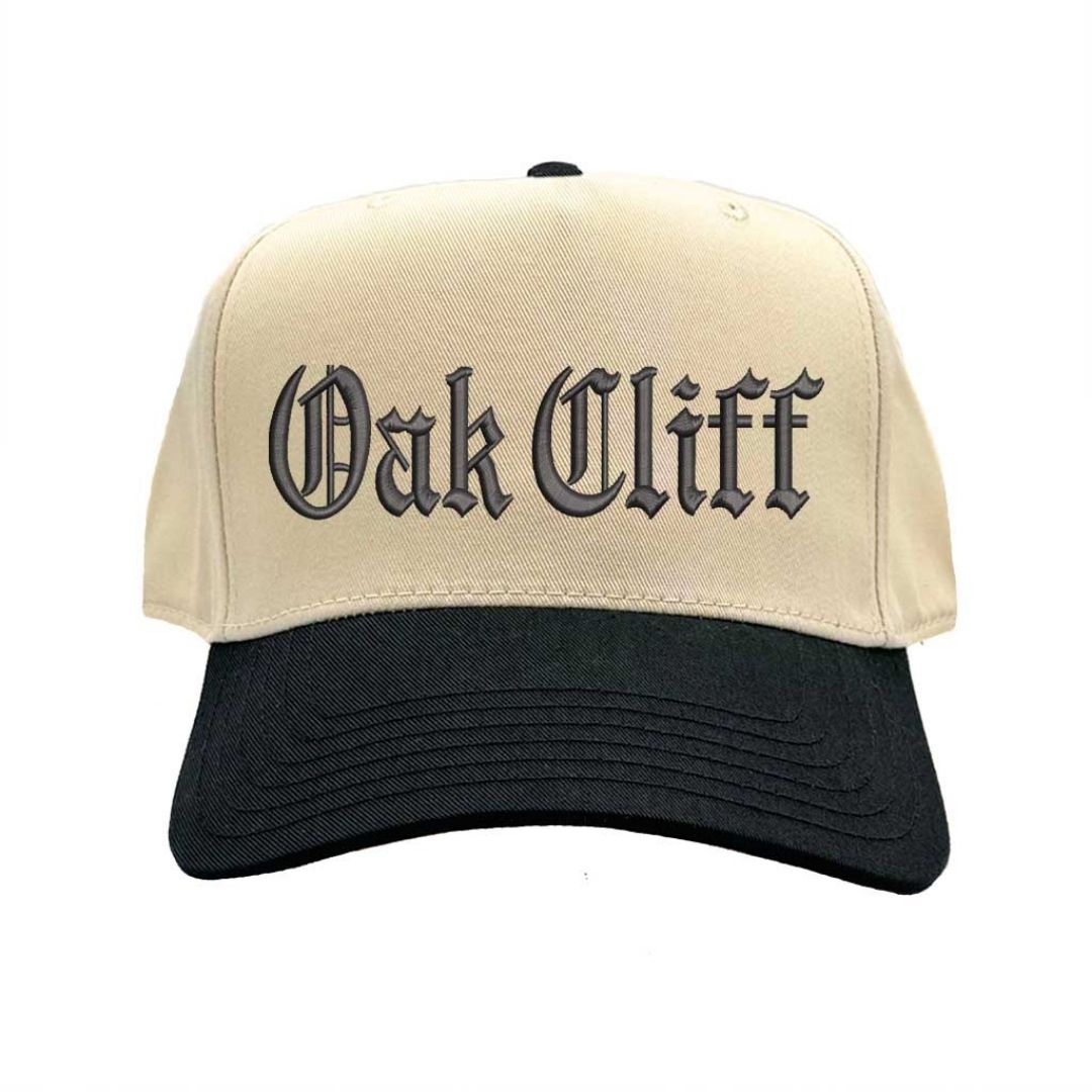 Natural Black Oak Cliff embroidered two-tone baseball hat with retro 5-panel design and adjustable snapback snapback closure – DSY Lifestyle.