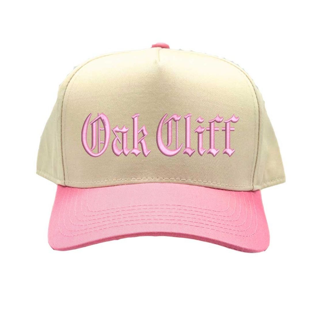 Natural Light Pink Oak Cliff embroidered two-tone baseball hat with retro 5-panel design and adjustable snapback snapback closure – DSY Lifestyle.