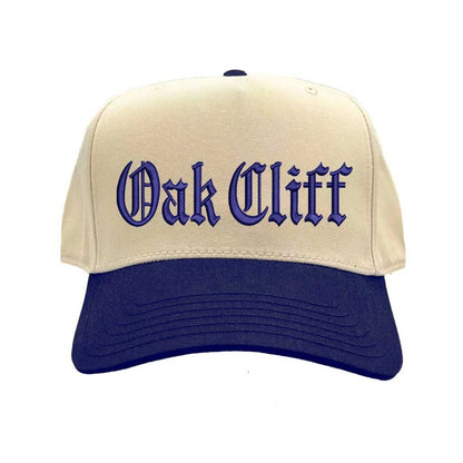 Natural Navy Blue Oak Cliff embroidered two-tone baseball hat with retro 5-panel design and adjustable snapback snapback closure – DSY Lifestyle.