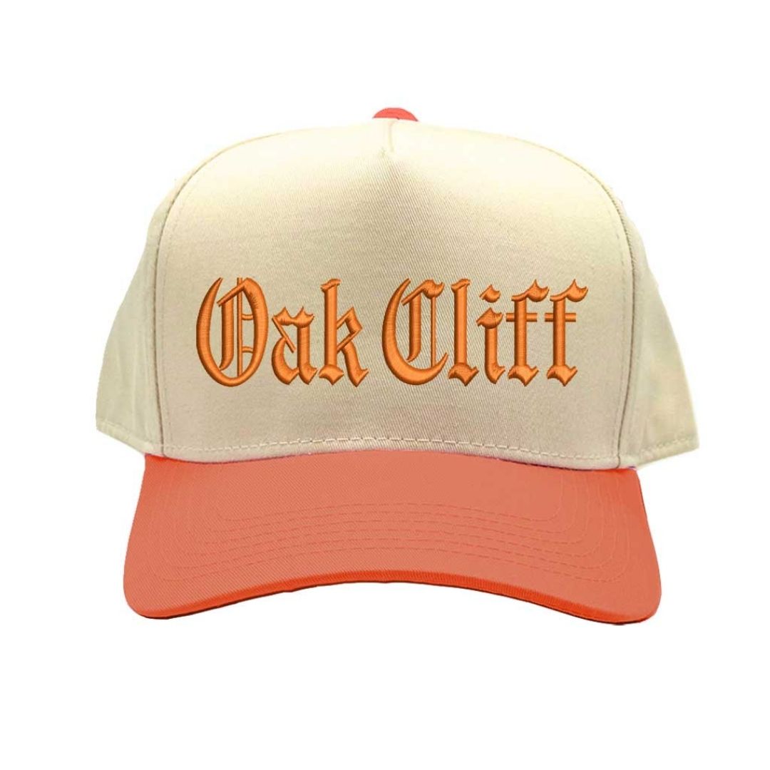 Natural Texas Orange Oak Cliff embroidered two-tone baseball hat with retro 5-panel design and adjustable snapback snapback closure – DSY Lifestyle.