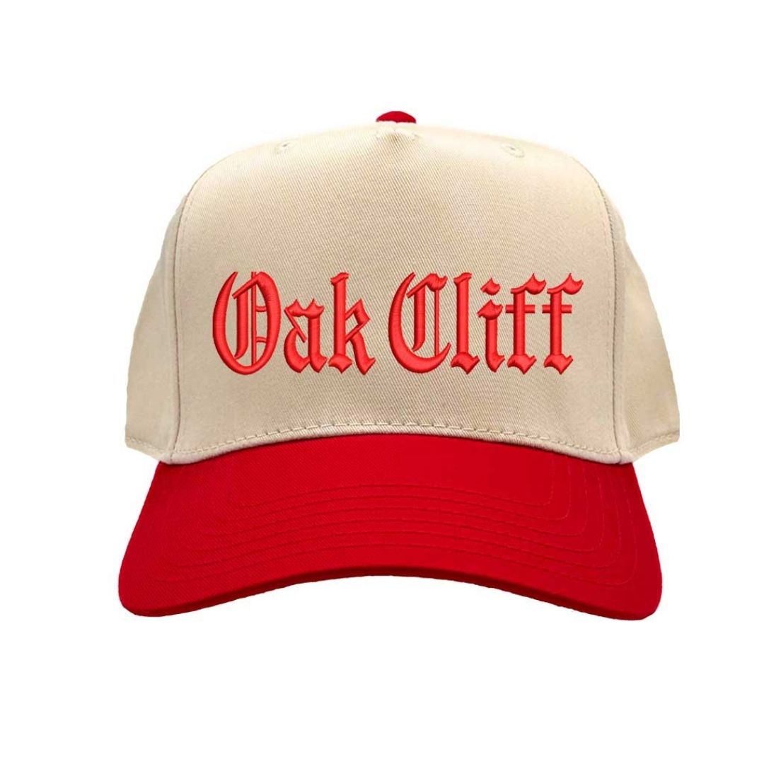 Natural Red Oak Cliff embroidered two-tone baseball hat with retro 5-panel design and adjustable snapback snapback closure – DSY Lifestyle.