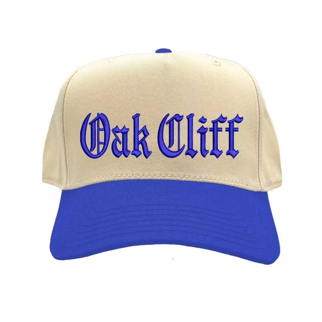 Natural Royal Blue Oak Cliff embroidered two-tone baseball hat with retro 5-panel design and adjustable snapback snapback closure – DSY Lifestyle.