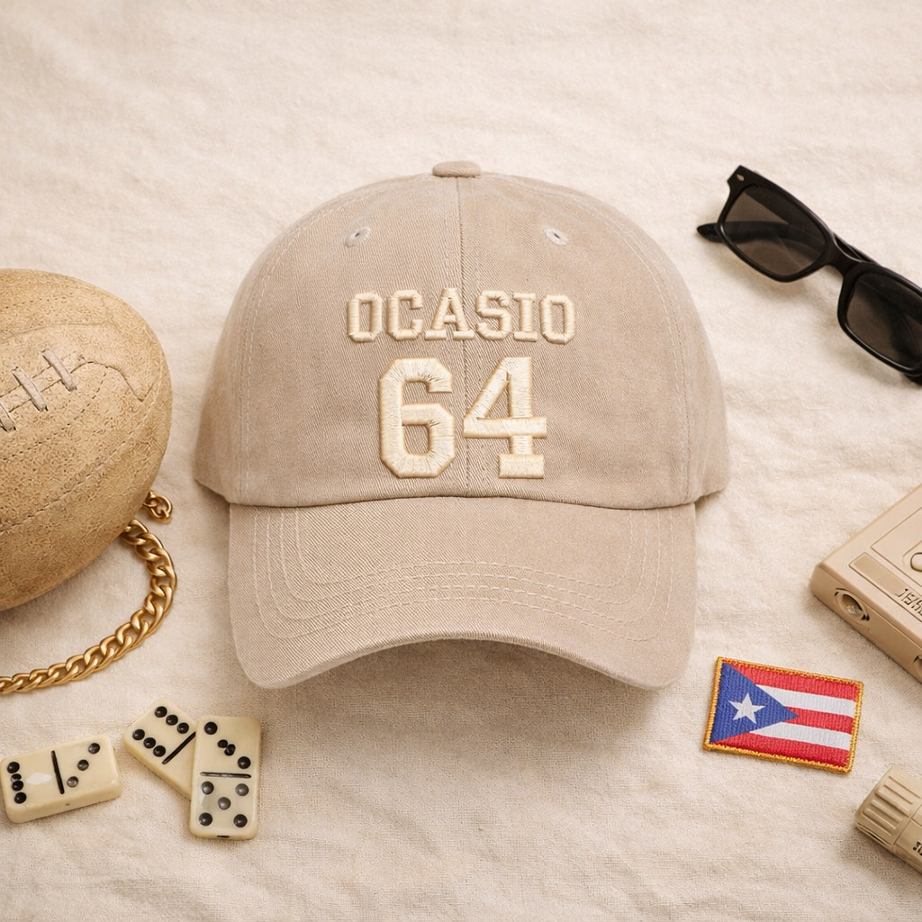 Close up OCASIO 64 tone on tone embroidery on stone baseball hat premium stitched statement cap