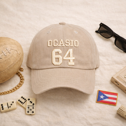 Close up OCASIO 64 tone on tone embroidery on stone baseball hat premium stitched statement cap
