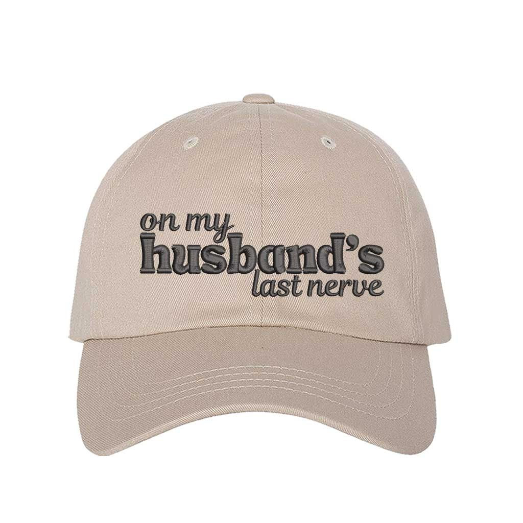 Stone On My Husband’s Last Nerve Embroidered Baseball Hat in cotton with curved brim and adjustable strap closure. DSY Lifestyle.