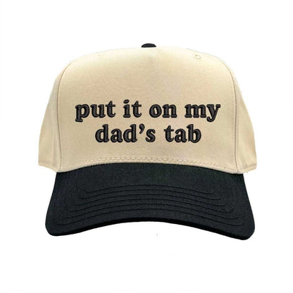 Natural Black Put It On My Dad’s Tab embroidered two-tone baseball hat with snapback closure and retro 5-panel design – DSY Lifestyle.