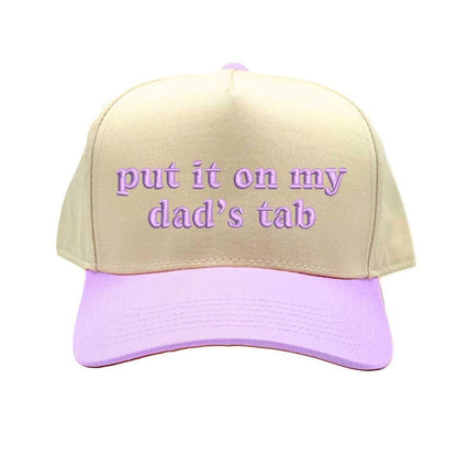 Natural Lavender Put It On My Dad’s Tab embroidered two-tone baseball hat with snapback closure and retro 5-panel design – DSY Lifestyle.