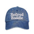 Light Denim Retired Baddie Embroidered Baseball Hat with curved brim and adjustable strap, styled for casual everyday wear. – DSY Lifestyle.