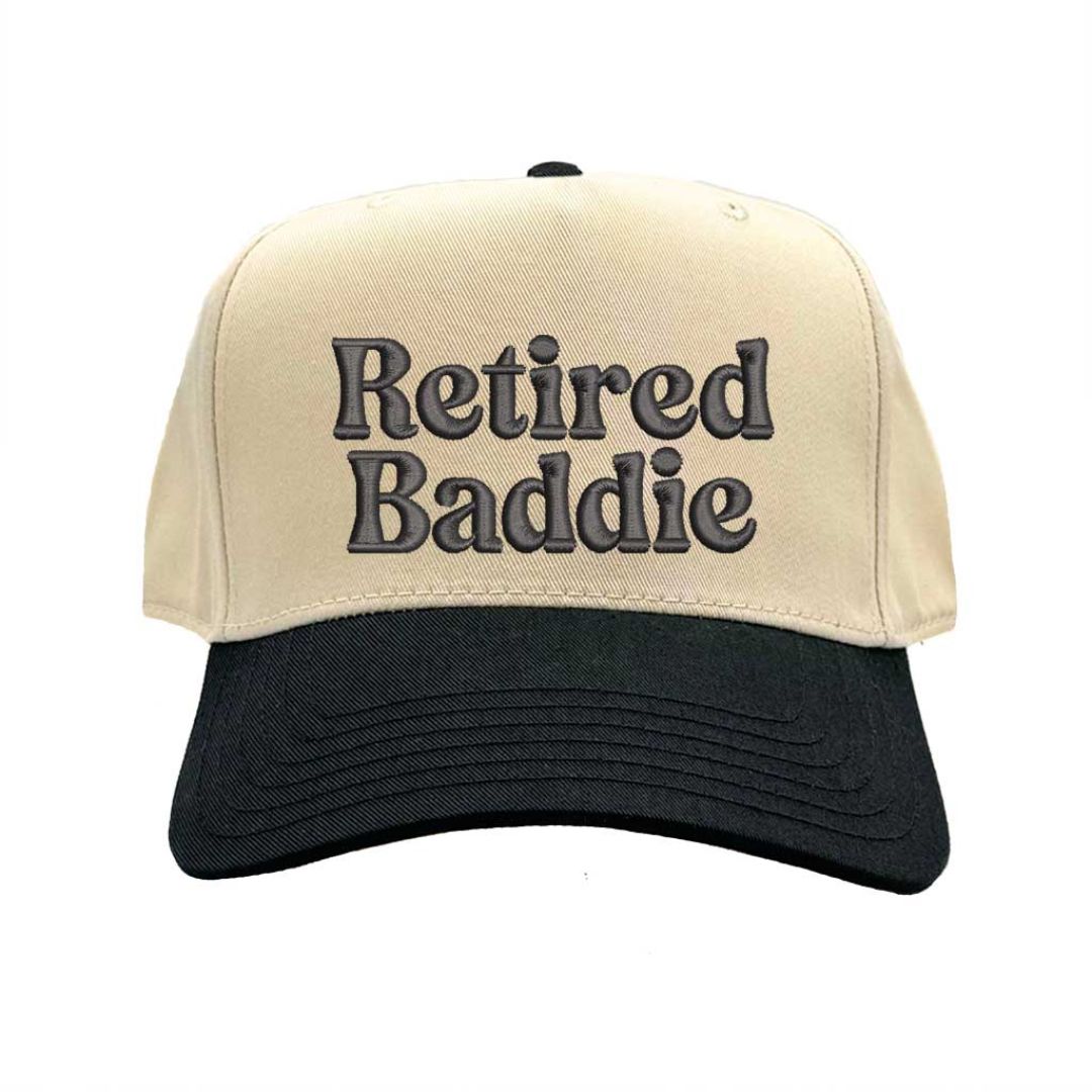 Natural Black Unisex, low-profile 5-panel “Retired Baddie” stitched in bold, luxe thread Adjustable snapback closure - DSY Lifestyle
