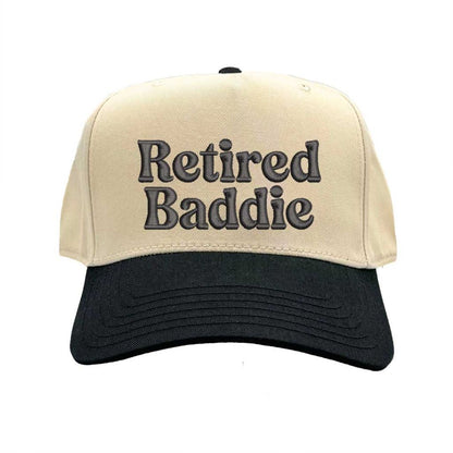Natural Black Unisex, low-profile 5-panel “Retired Baddie” stitched in bold, luxe thread Adjustable snapback closure - DSY Lifestyle