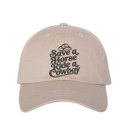 Stone embroidered baseball hat reading “Save a Horse, Ride a Cowboy” — flirty western aesthetic for bold country girls. - DSY Lifestyle