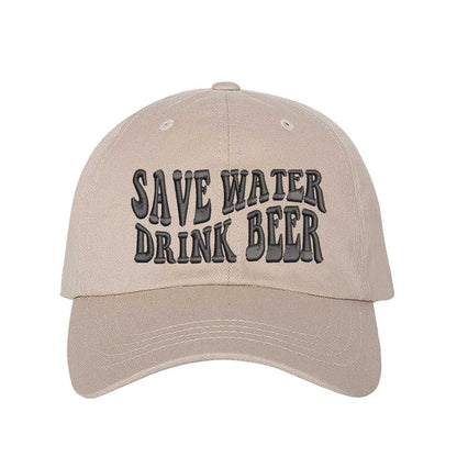 Stone Save Water Drink Beer Embroidered Baseball Hat in classic cotton with curved brim and adjustable hook and loop closure, perfect for beer lovers. DSY Lifestyle.