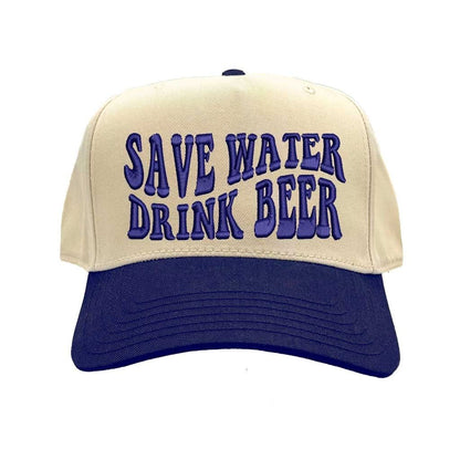Natural Navy Blue Save Water Drink Beer Two Tone Baseball Hat Trendy Unisex Adjustable Baseball Cap for Streetwear, Tailgates, Rodeos &amp; Festival Fashion - DSY Lifestyle