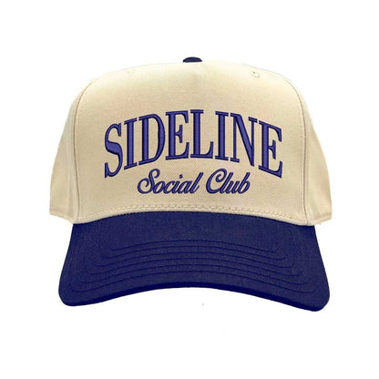 Natural Navy Blue Sideline Social Club Two Tone 5 Panel Embroidered Baseball Hat with bold embroidery and sporty two-tone design – DSY Lifestyle