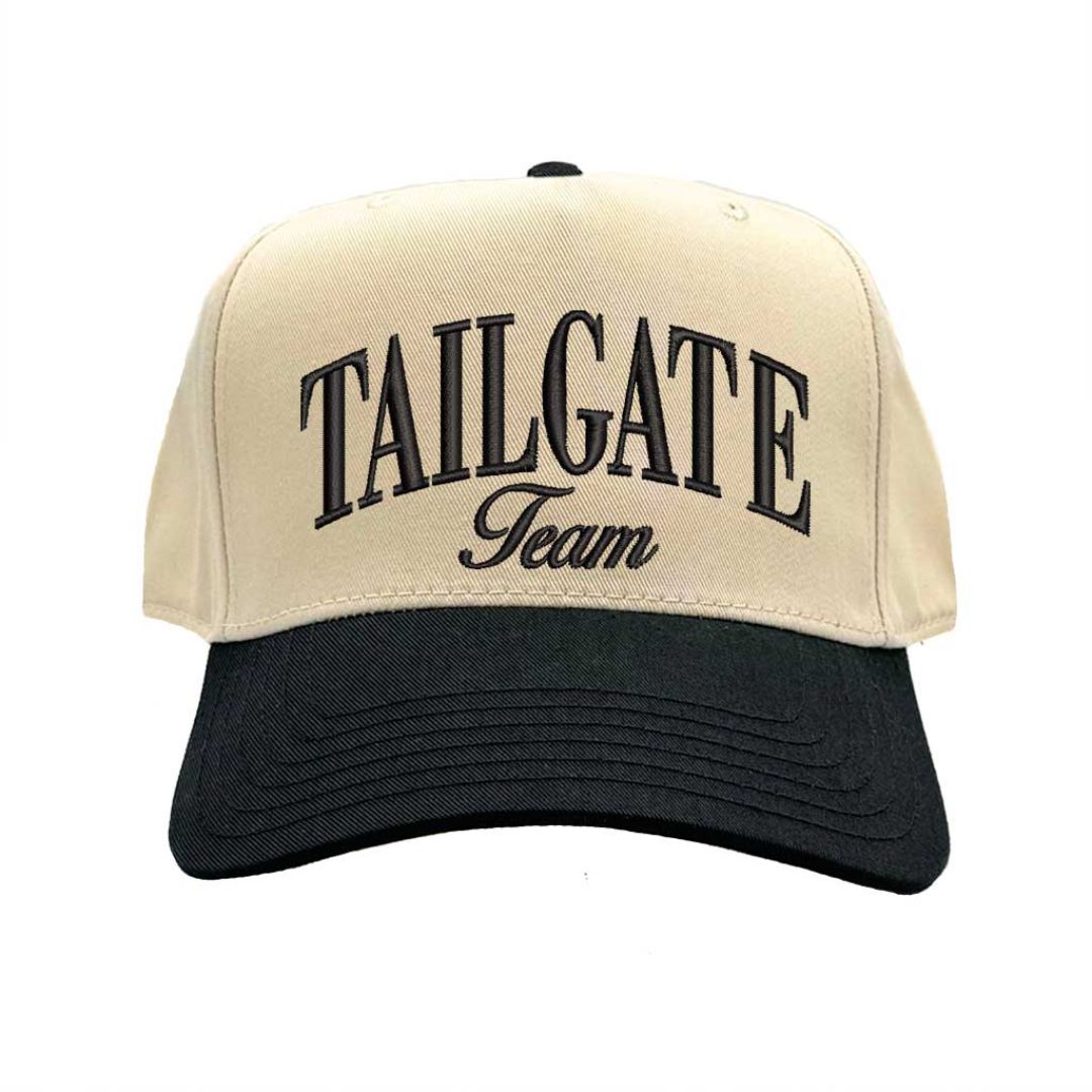 Natural Black Tailgate Team embroidered two-tone 5-panel baseball hat with adjustable snapback closure and retro football fan design – DSY Lifestyle.
