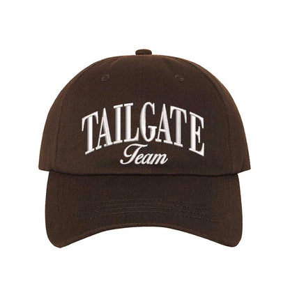 Brown Tailgate Team Embroidered Baseball Hat with raised stitching, adjustable hook-and-loop closure, and breathable cotton design for football fans. – DSY Lifestyle